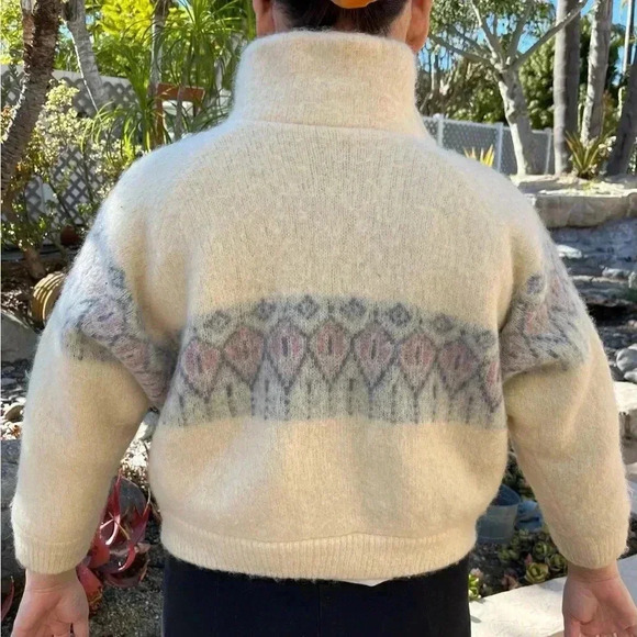 100% Wool Fair Isle Zip Up Jacket Made in Iceland Neutral Shrunk ☹️ Sz S-M - Picture 3 of 12